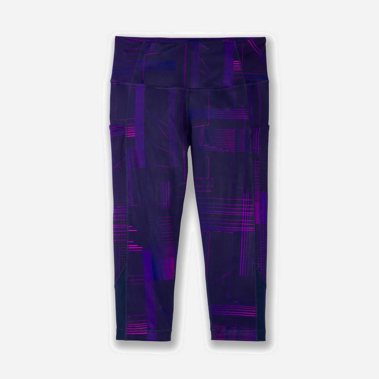 Brooks Method 1/2 Crop Womens Running Leggings - Matrix Navy Print/Purple - Philippines (835071OJK)